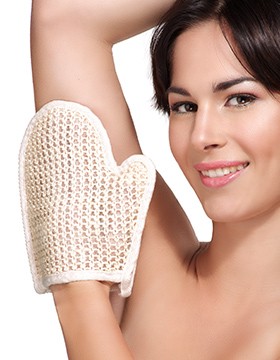 Woman and Exfoliating Glove